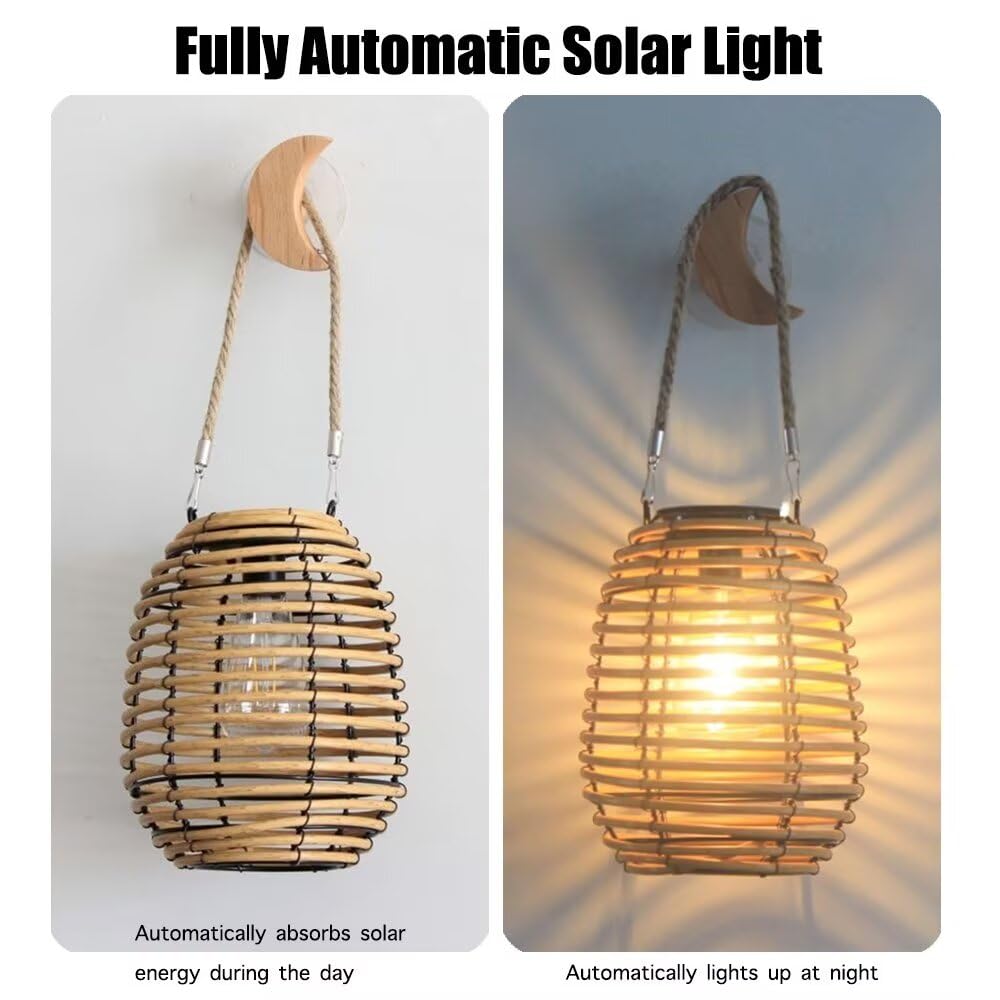 Lanterna solare esterna Solar Rattan Hanging Solar Lights Solar Lantern Light Portable Solar Lamp Illuminazione solare per giardino Paesaggio Patio Tavolo da pranzo Decorazione