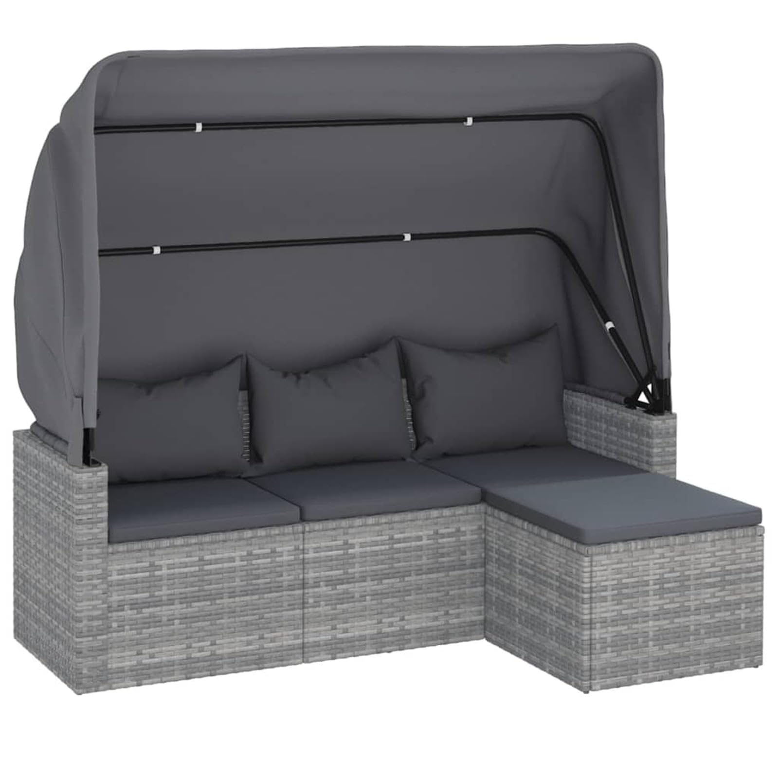 ZEYUAN Divano Giardino 3 Posti Tetto e Poggiapiedi Grigio Polyrattan,Divano da Giardino,Divanetto da Giardino Esterno-362335