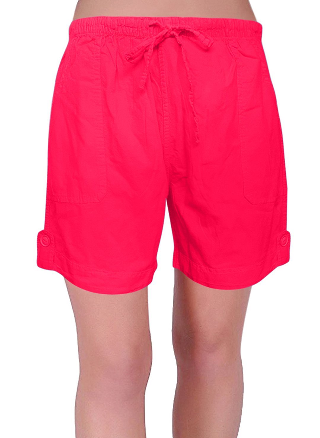Eye Catch Eden Womens Pull On Cotton Adjustable Waist Elasticated Ladies Shorts (X Larage) Red