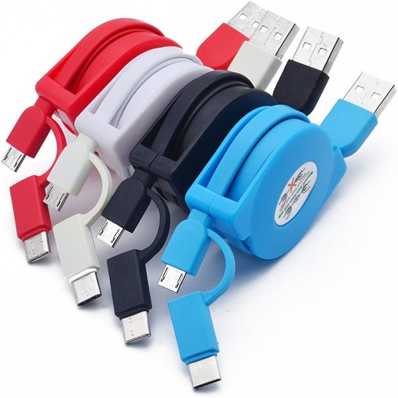Retractable Micro USB Cables, Sudroid 4 Pack of Colorful 2 in 1 Retractable Powerline Micro USB and Type C Data Cable (3ft) Durable Charging Cable for Samsung, Nexus, LG, Android Smartphones and More