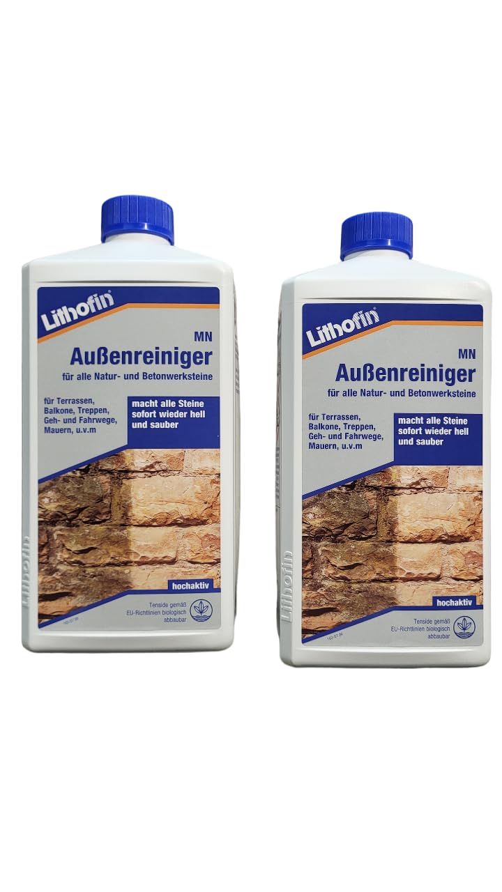 2 x Lithofin MN exterior limpiador para terraza, balcón, peatonal & trayectos – 1 litros – Efecto rápido y Intensivo