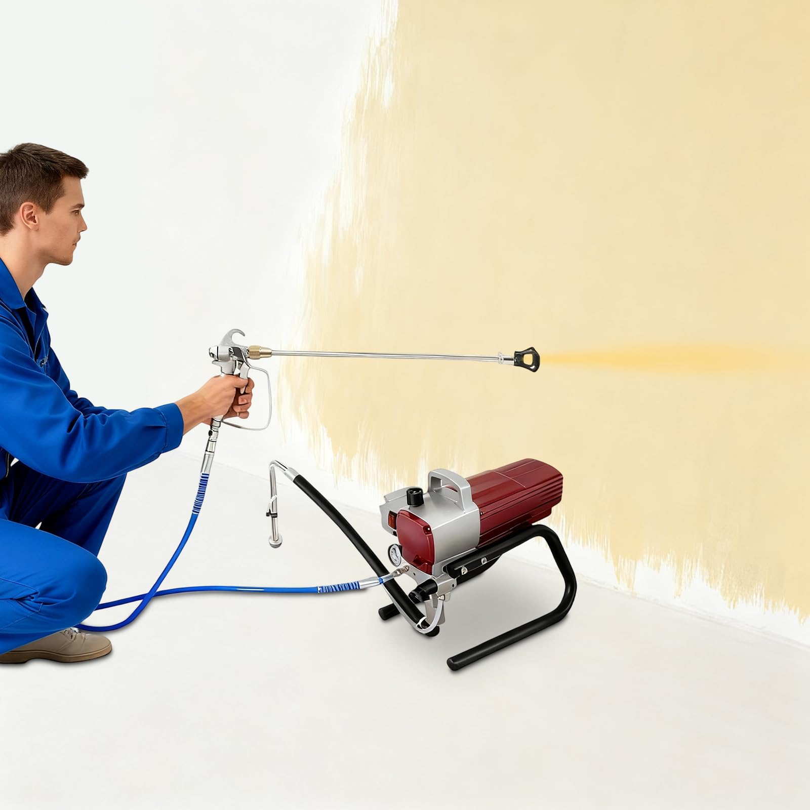 Pulverizador de pintura Pro Airless, sistema de pulverización eléctrico de pared de 1800 W, caudal de hasta 1,8 l/min, presión de pulverización ajustable, pistola pulverizadora