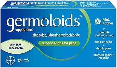 Germoloids Haemorrhoid Treatment & Piles Treatment Suppositories, Triple Action with Anaesthetic to Numb the Pain & Itch, 55 g, 24 Count (Pack of 1)