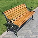 Park Terrassenbank Outdoor Freizeitbank, Wetterfeste Korrosionsbeständige Massivholz-Gartenbänke aus Gusseisen, 2-3-Sitzer Bank mit Rückenlehne Armlehne, Dekorative Rasenbänke für Innenhöfe Veranden