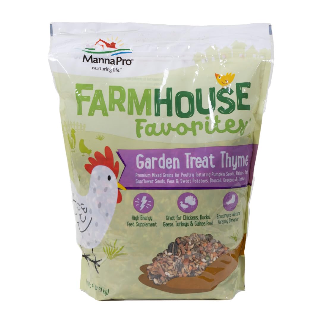 Manna Pro Farmhouse Favorites – Garden Treat Thyme – Premium Grains for Poultry – Made with Oregano & Thyme – Real Veggie Poultry Feed Supplement – 4lb Bag