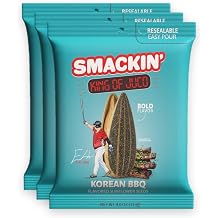 SMACKIN Athlete Bundle - Jumbo Roasted Sunflower Seeds, No Salty Burn, American Made, Easy Pour & Seal - King of Jucos Korean BBQ, 4oz bags 3 Bags