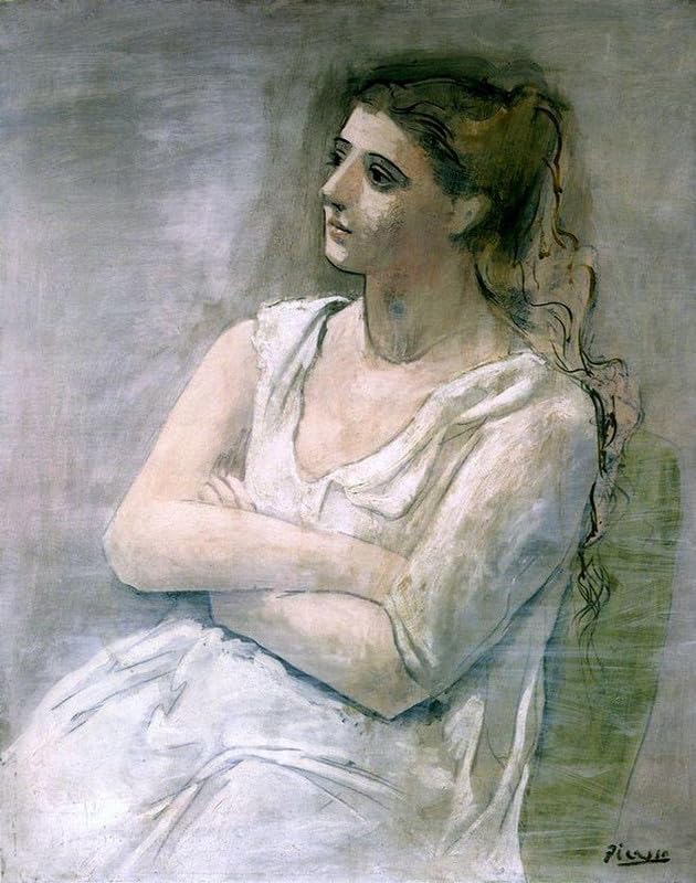 Pablo Picasso Spagnolo 1881 1973 Donna in Bianco 1923 Pittura ad olio a base d'acqua e pastello su c.jpg