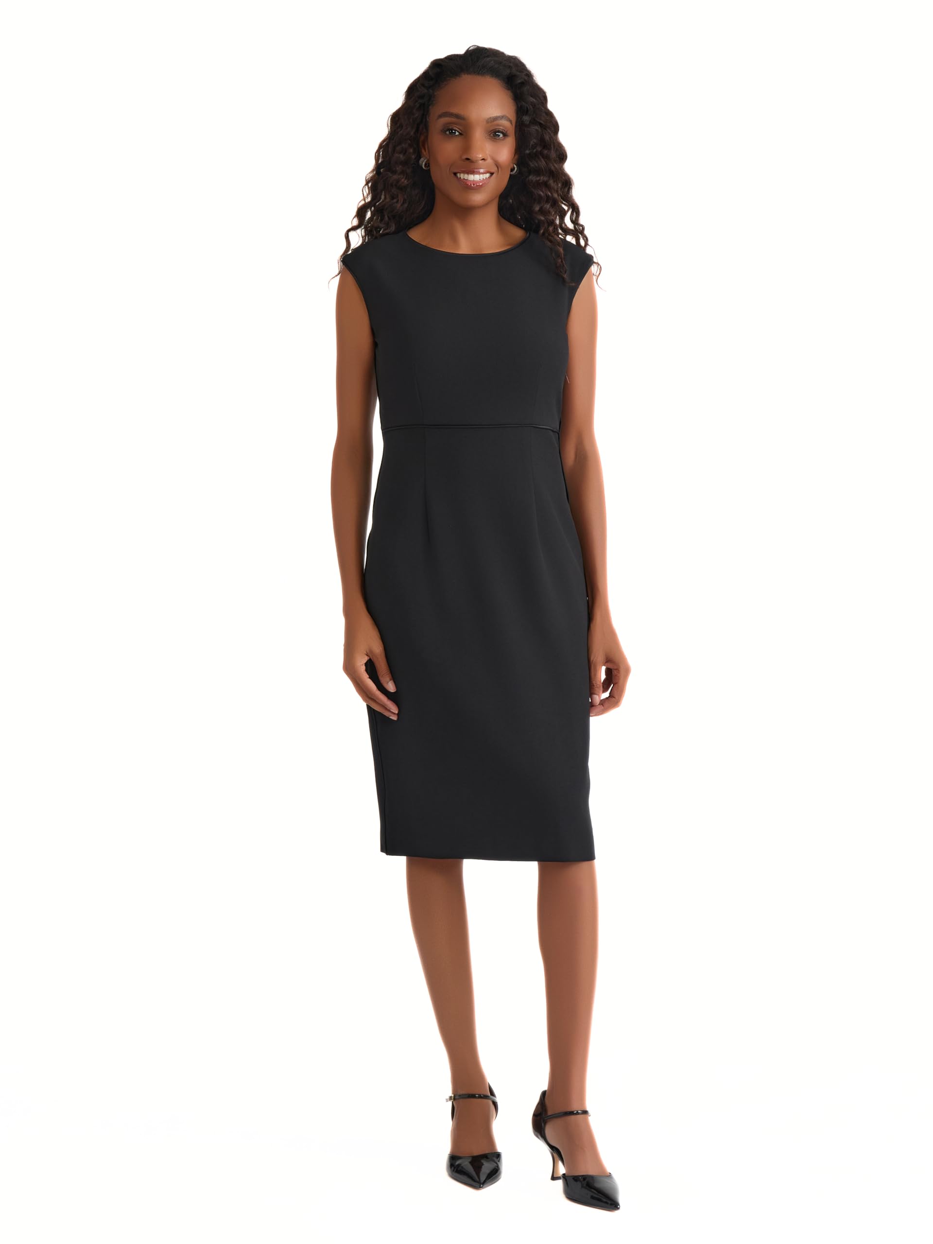 Kasper Womens Sleeveless Piped Sheath Dress