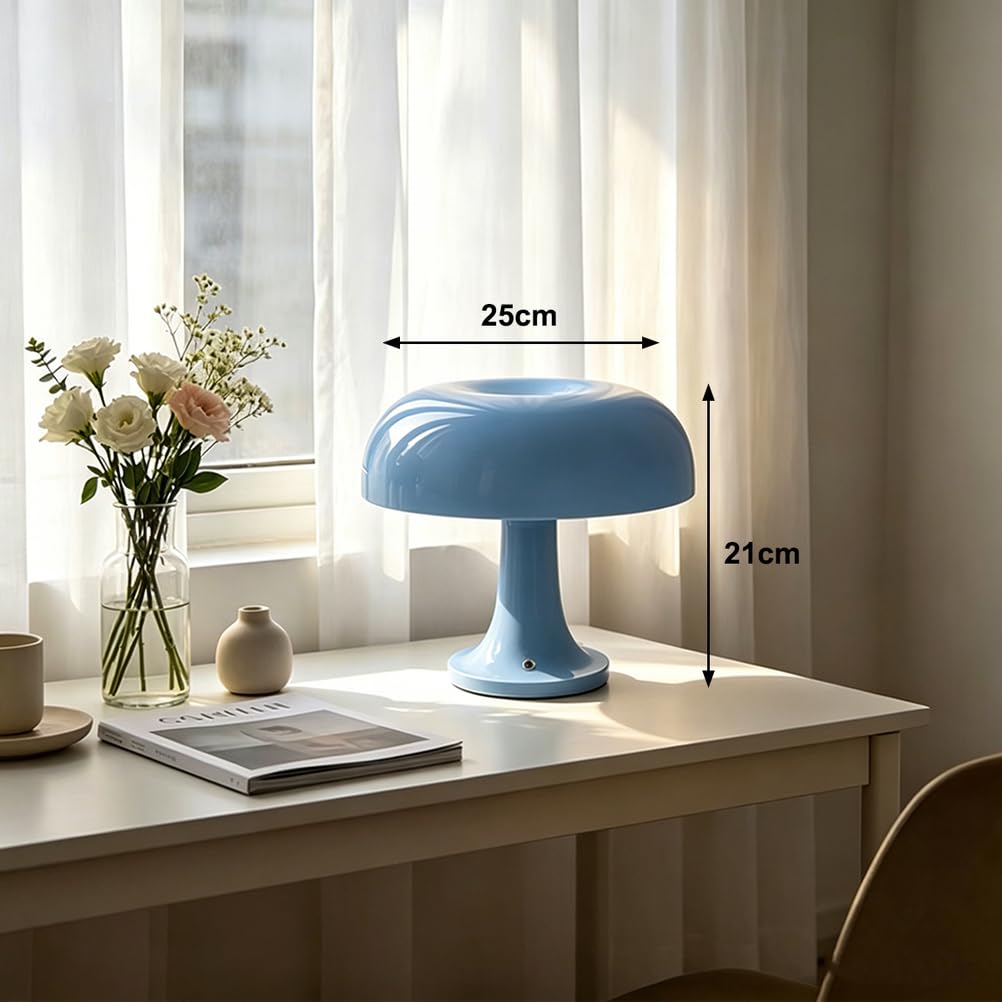 EaEa Pilz Lampe Kabellos Blau LED Tischlampe Akku Dimmbar Touch Nachttischlampe 3000k-6000k Aufladbar Acryl Pilz Tischleuchte für Schlafzimmer Wohnzimmer Esszimmer