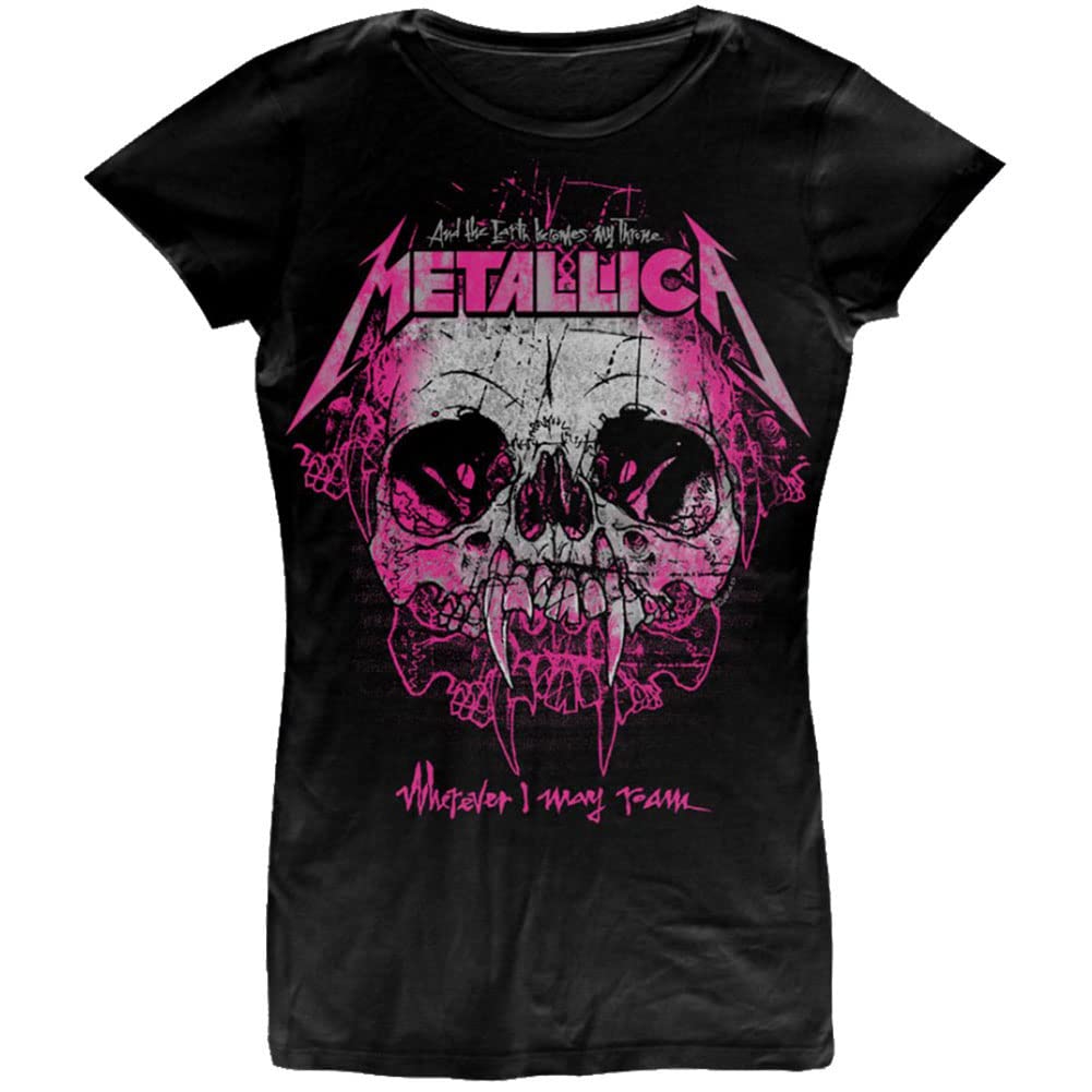 Metallica Women's Black T Shirt Wherever I May Roam Band Logo Official Skinny Fit L