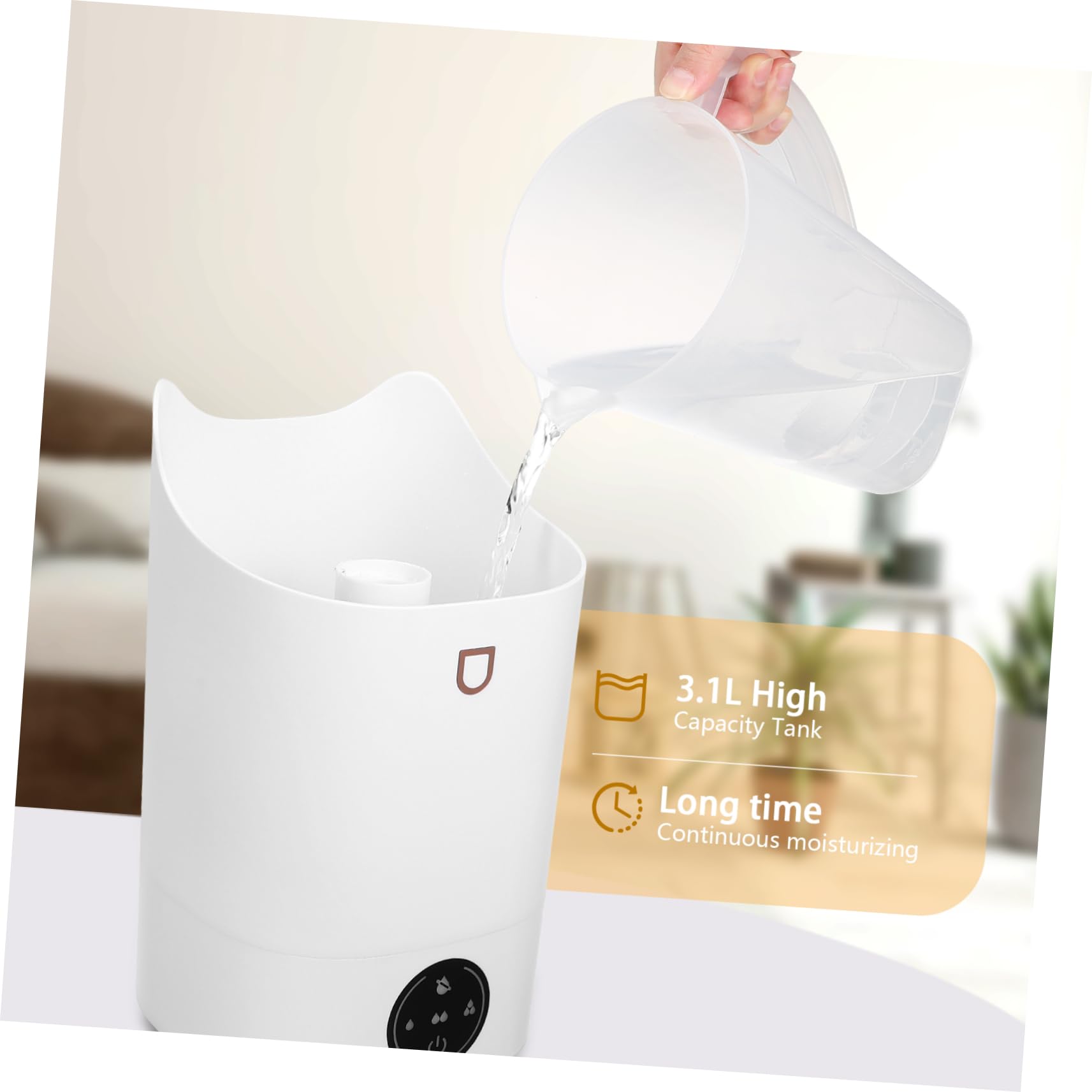 Umidificatore 3, 1 l Bianco in Plastica per Stanze Piccole | Funzionamento Silenzioso, Pannello Touch Intuitivo, Design Minimalista e Portatile