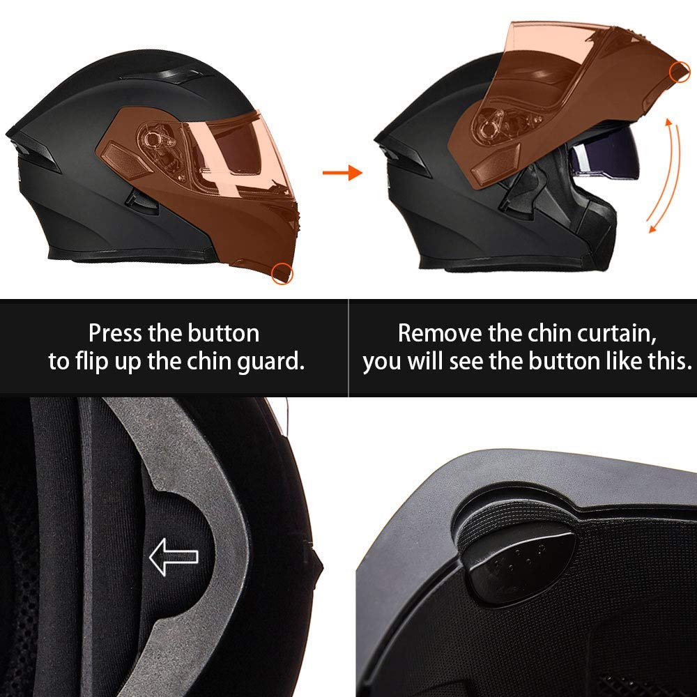 Casco per motociclette a viso pieno, coperchio ribaltabile, casco modulare per motociclette con doppi parasole, per uomini e donne adulti approvato dalla ECE (Rosso (rosa), L)