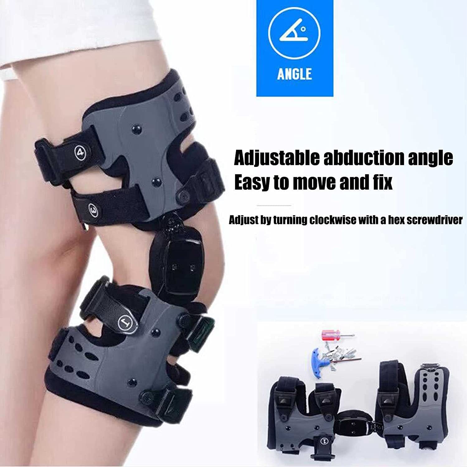 Ginocchiera incernierata Supporto per articolazione del ginocchio regolabile Tutore per articolazione rotulea Tutore per articolazione del ginocchio Ortesi per gamba in varo per donna Uomo (nero