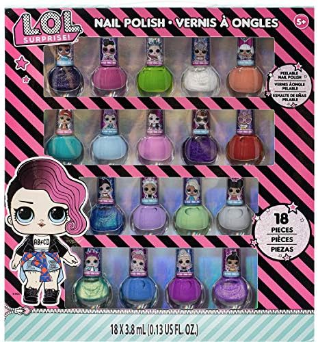 L.O.L Surprise! Townley Girl Non-Toxic Peel-Off Nail Polish Set for Girls, Glittery and Opaque Colors, Ages 5+ (18 Pcs), for Parties, Sleepovers and Makeovers
