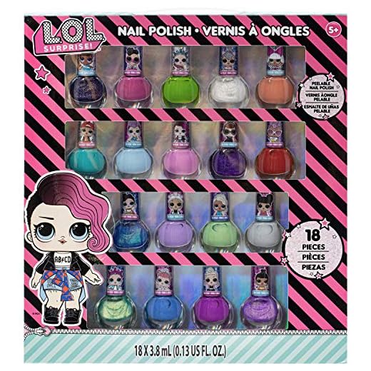 Townley Girl L.O.L. Surprise Non-Toxic Peel-Off Nail Polish Set - 18 Pcs Glittery & Opaque Colors for Girls, Ages 5+ - Perfect for Parties, Sleepovers, and Makeovers