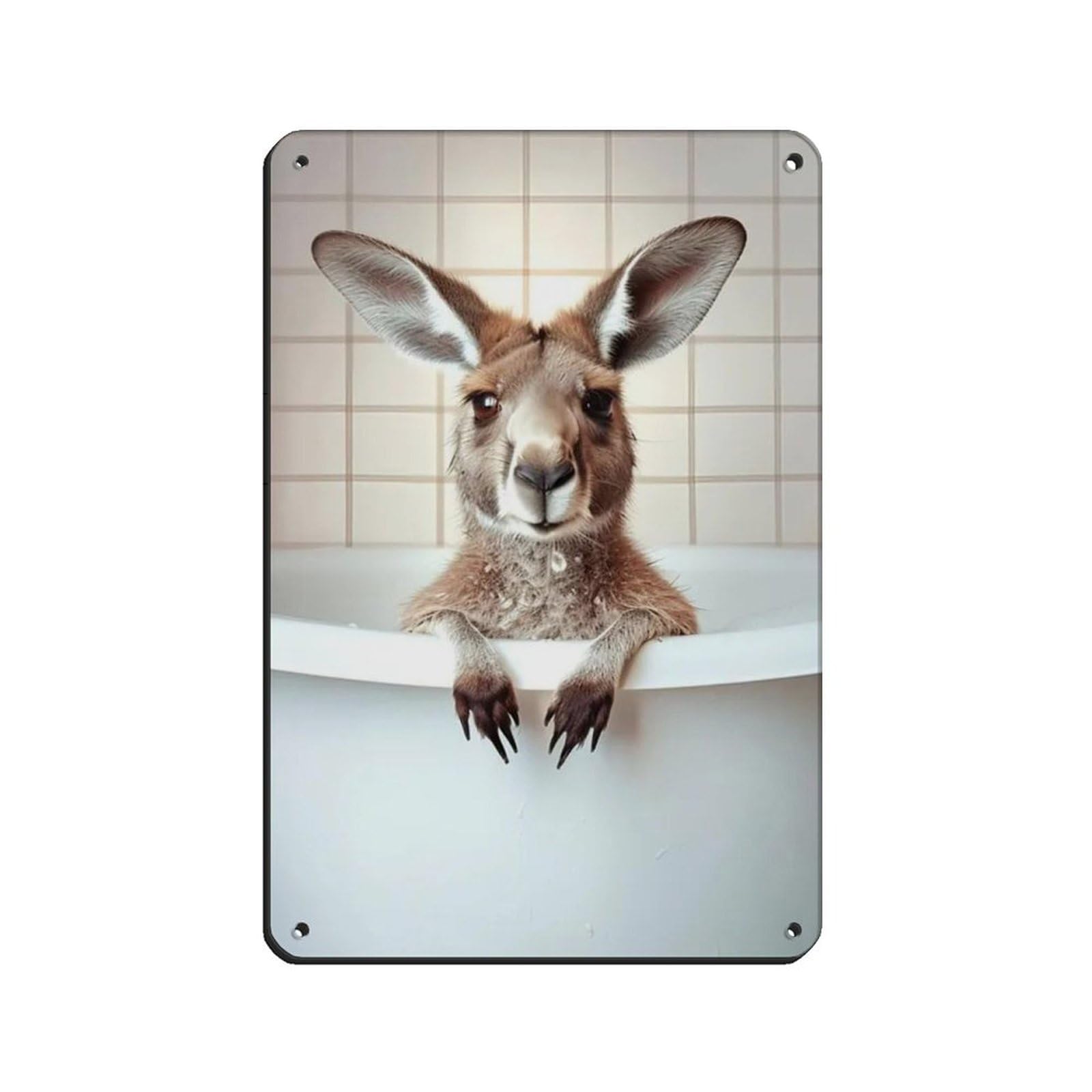Kangaroo in The Bathtub, Funny Bathroom Art Retro Poster Metal Tin Sign Chic Art Retro Iron Painting Bar People Cave Cafe Family Garage Poster Wall Decoration 8x12inch(20x30cm)