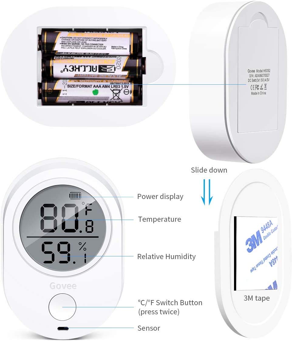 Govee Temperature Humidity Monitor, WIFI Temperature Humidity Sensor with Alerts, Digital Indoor