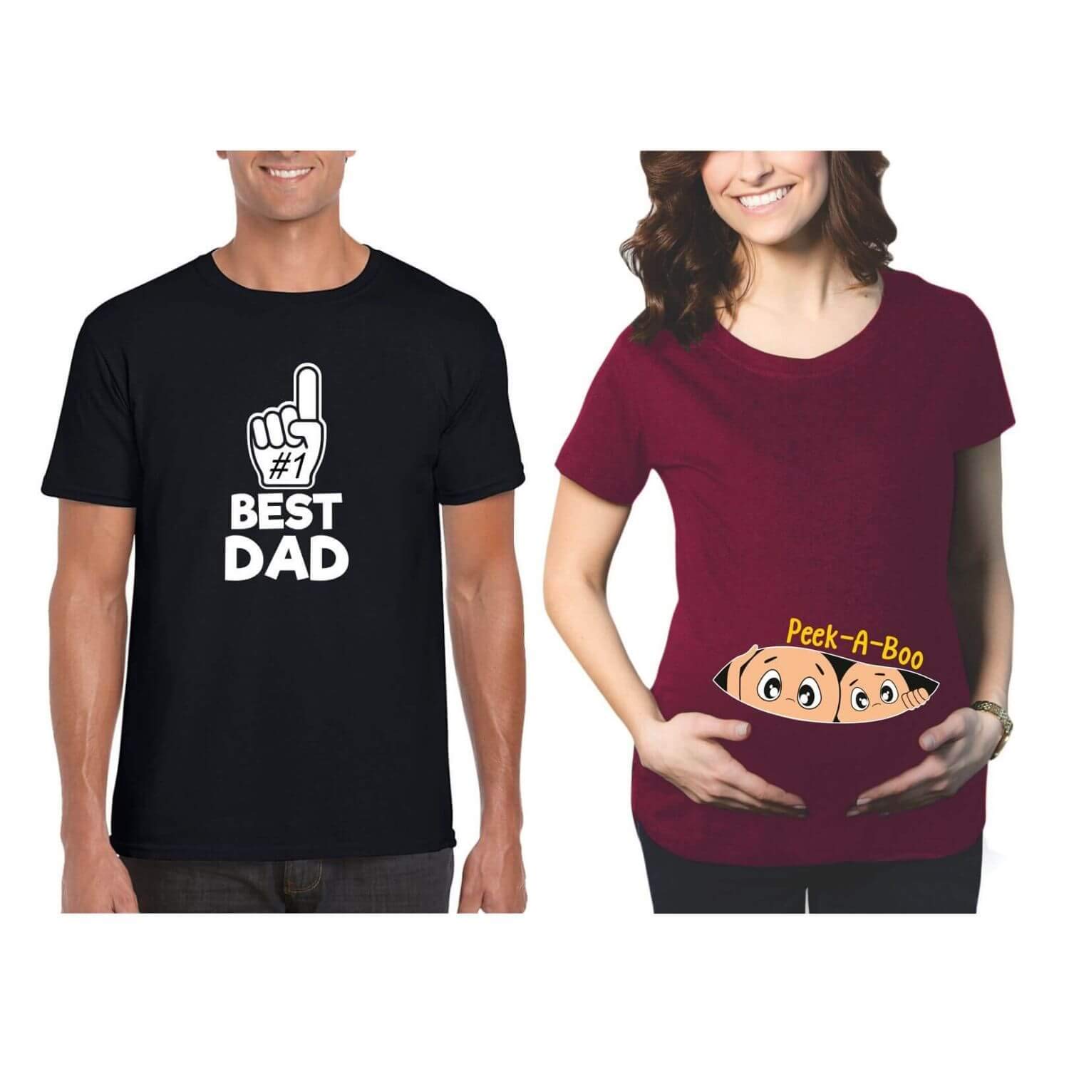Maternity Couple T-Shirts Combo Pregnancy Announcement Best Dad Peek a Boo Mom for Men Women Round Neck Half Sleeves-image-6