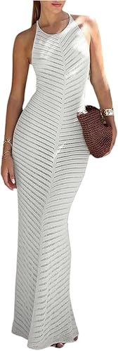MakeMeChic Women's Hollow Out Cover Up Dress Tie Backless Halter Neck Sleeveless