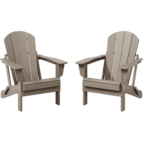 WestinTrends Malibu 2 Piece Set Outdoor Folding Poly Adirondack Chair, Weathered Wood