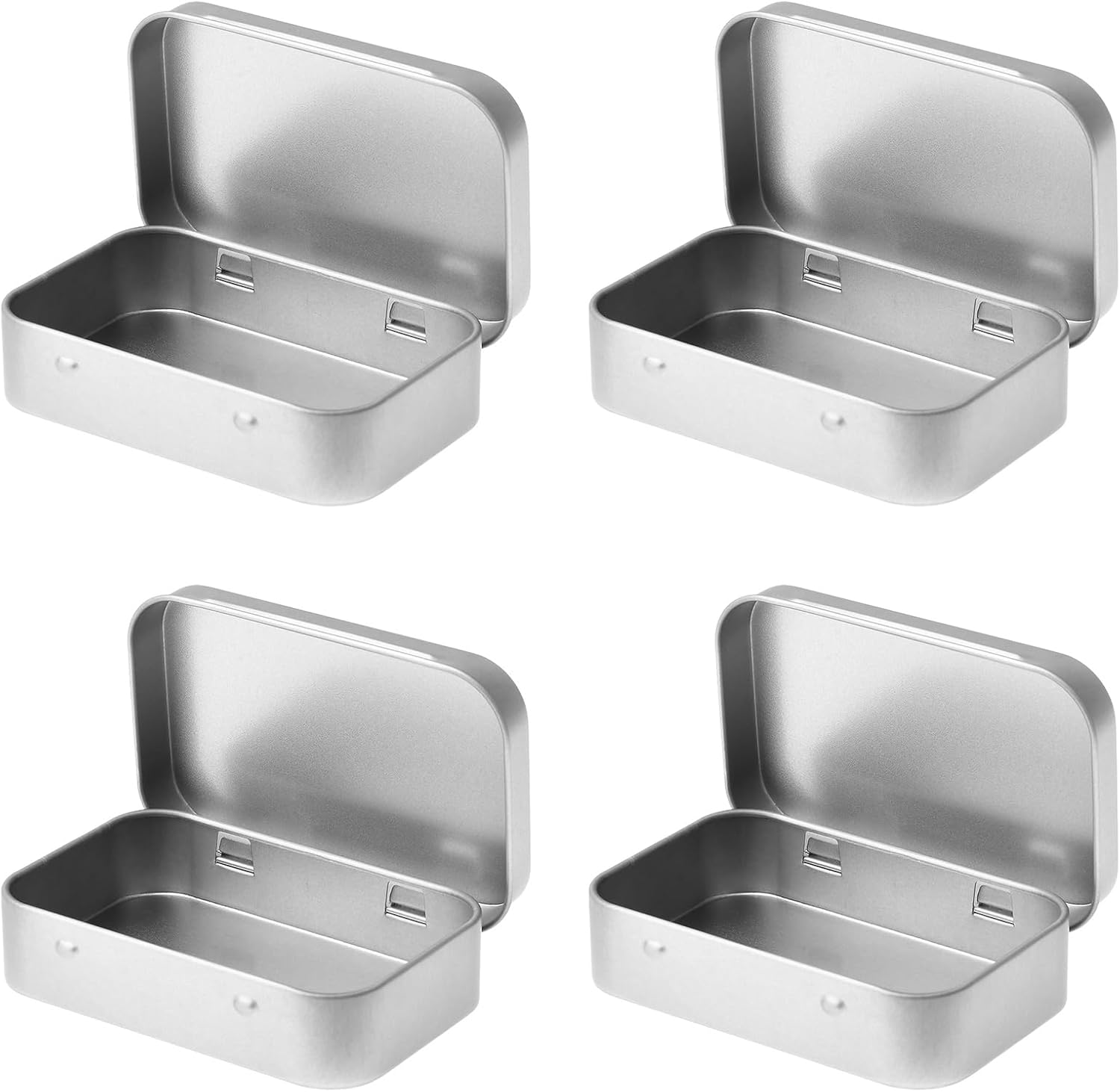 Sumajuc 4 Pcs Aluminum OnePiece Storage Tin Boxes, Silver Rectangular Altoids Tin Box, Small