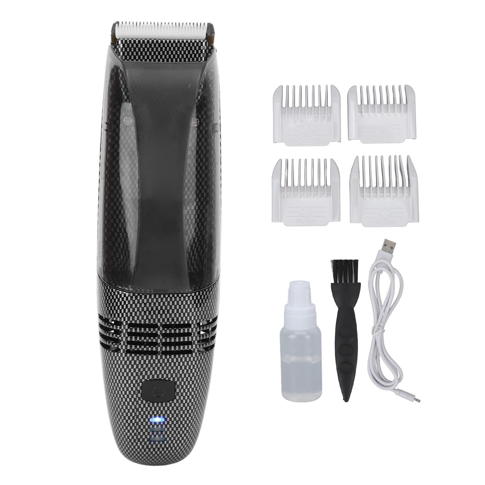 Regolabarba Uomo Tagliacapelli Elettrico con Aspirazione Automatica Ricarica USB 4 Pettini Guida