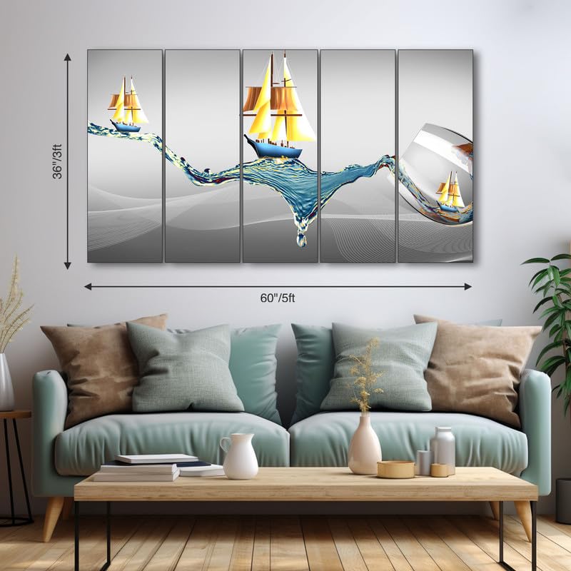 Image of The Castle Decor Abstract art painting with frame Big Size 36x60 Wall art for living room,Bedroom,Drawing room,Hotels-Wooden Framed-387