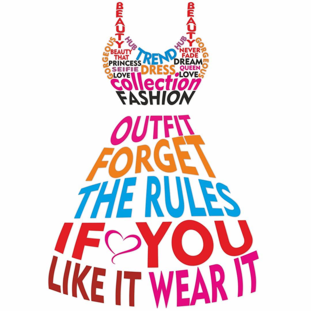 KREEPO Fashion Outfit Dress Shaped Typography Vinyl Self-Adhesive Wall Sticker for Wall Decoration Size(36inch X 25inch)_Multicolor_kr21