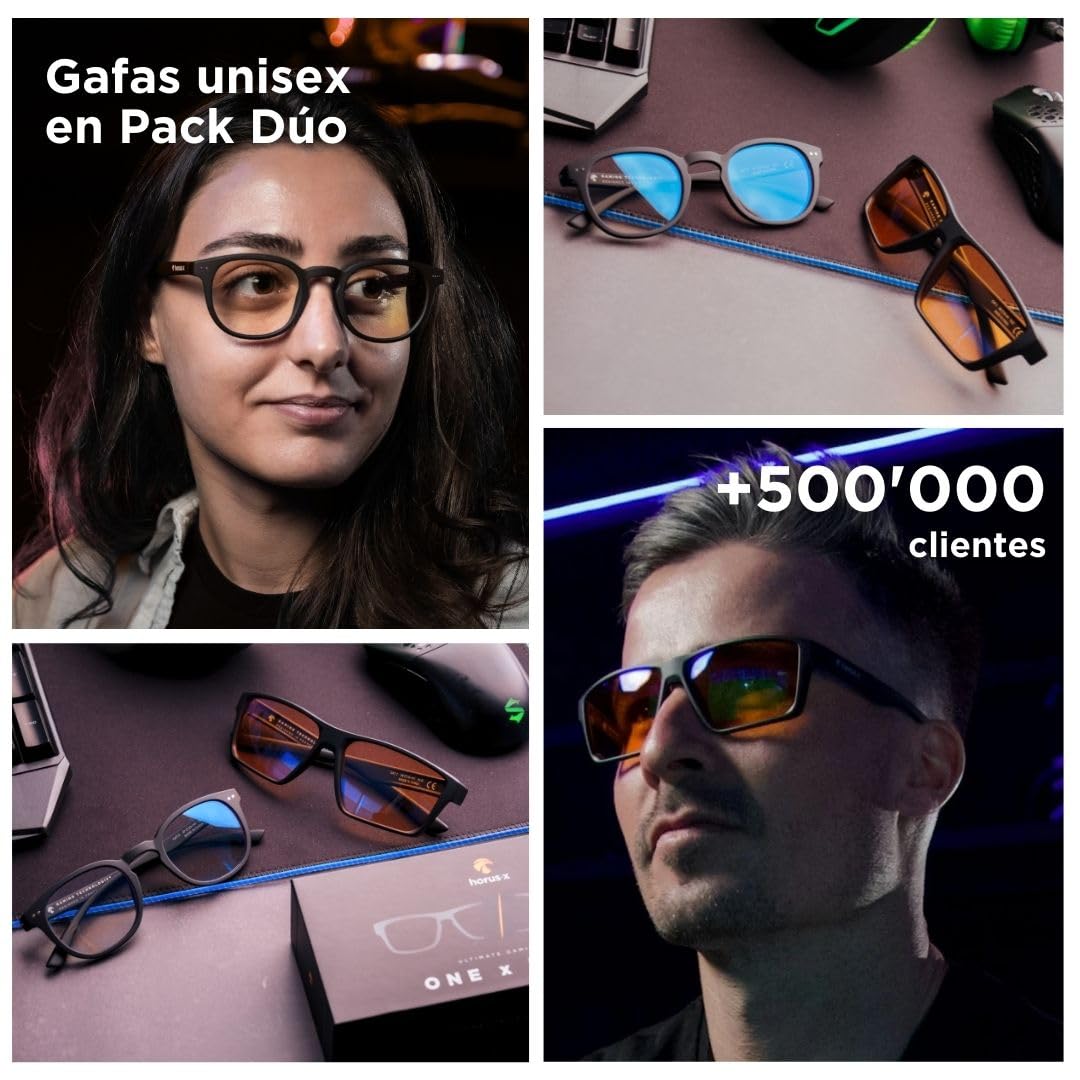 Horus X - Gafas anti luz azul protectoras con filtro de descanso para Consola de Videojuegos Computadora PC - Accesorio Gaming Hombres y Mujeres