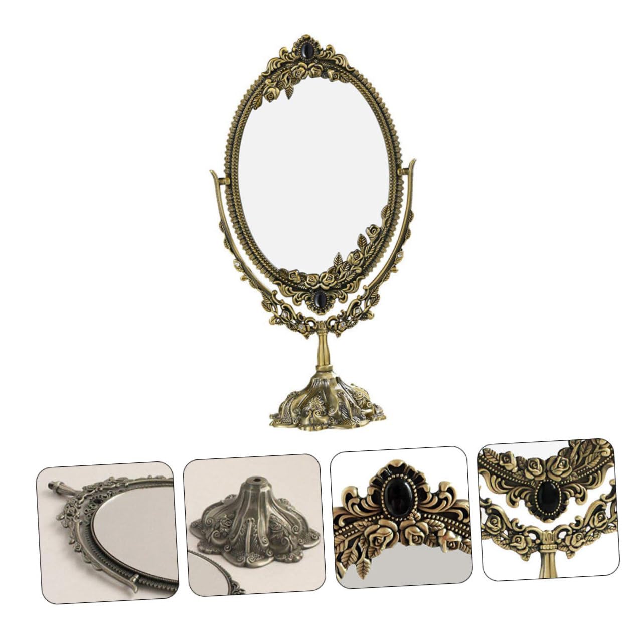 POPETPOP 1 Pc Espejo De Tocador De Escritorio Espejo De Maquillaje Antiguo Maquillaje De Aumento Espejo Giratorio De Doble Cara Espejo De Latón Familiar Espejo Decorativo Metal