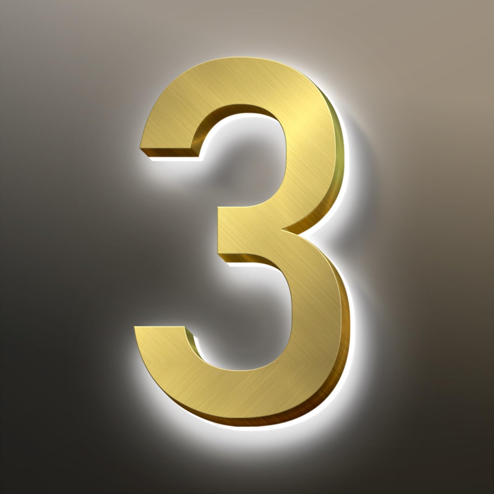 Backlit LED Illuminated Door Number, Gold Brushed Stainless Steel, LED Illuminated Home Address Number, Large Modern Outdoor Address Number.