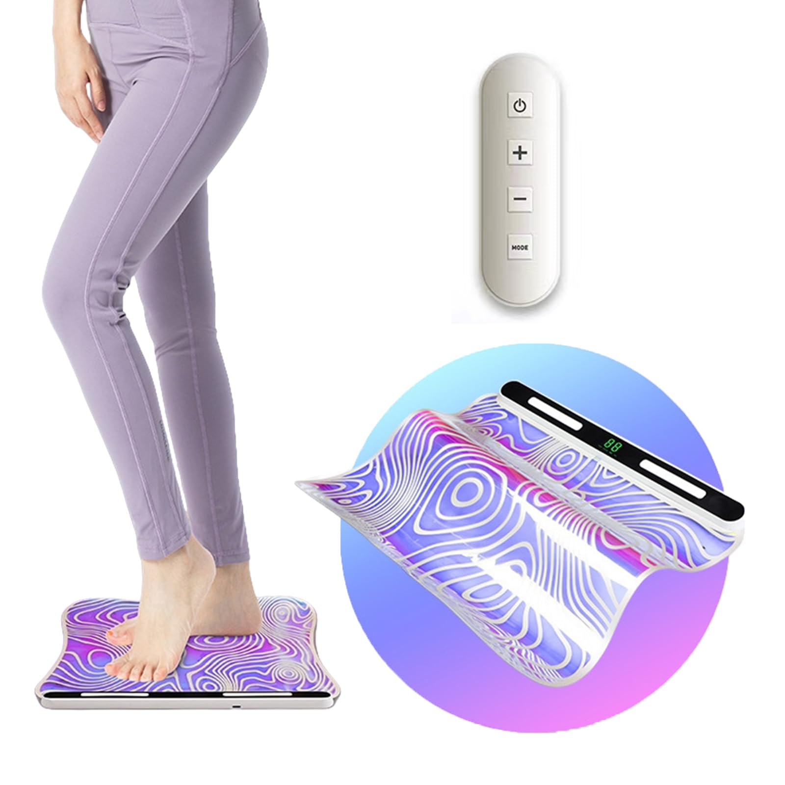 Tapis de massage intelligent pour les pieds - Stimulateur de pieds EMS pour relaxation musculaire des pieds et du mollet, soulagement de la fatigue, tapis de massage des pieds avec 6 modes et 18