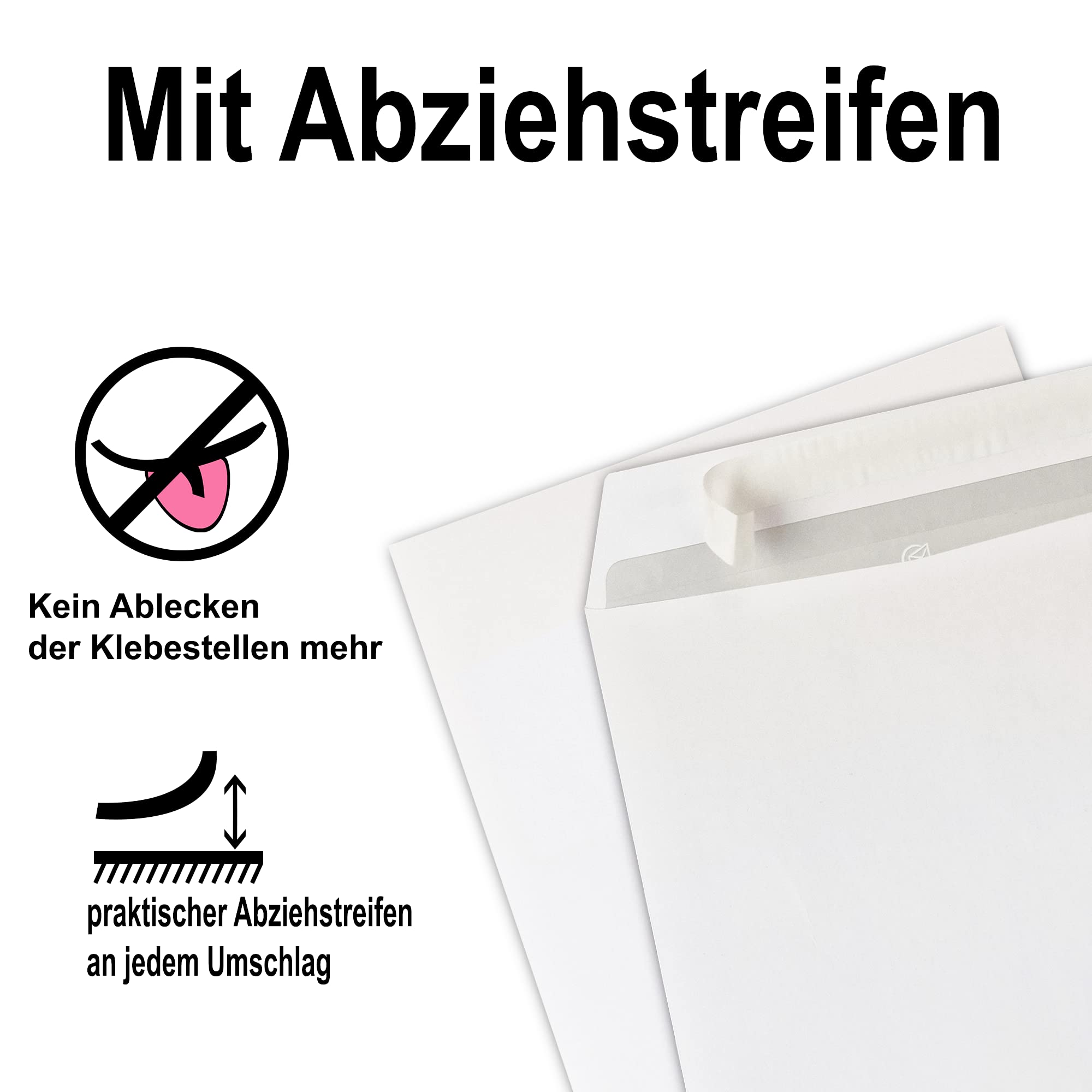 100x Versandtasche C4 A4 weiß mit Fenster, selbstklebend mit Abziehstreifen, mit grauen Innendruck, 120 g/qm, Maße 229 x 324 mm Umschläge Kuvert