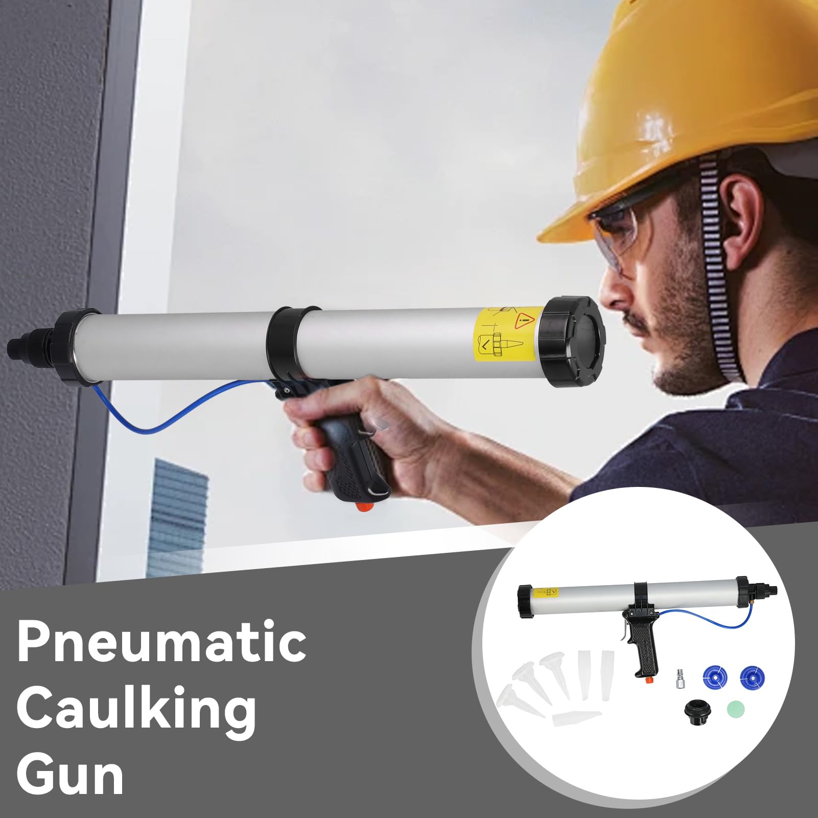 Pneumatic Caulking GunApplicator, 600ml Aluminum Alloy Pneumatic Caulking GunApplicator Industrial Tools for Ships Containers