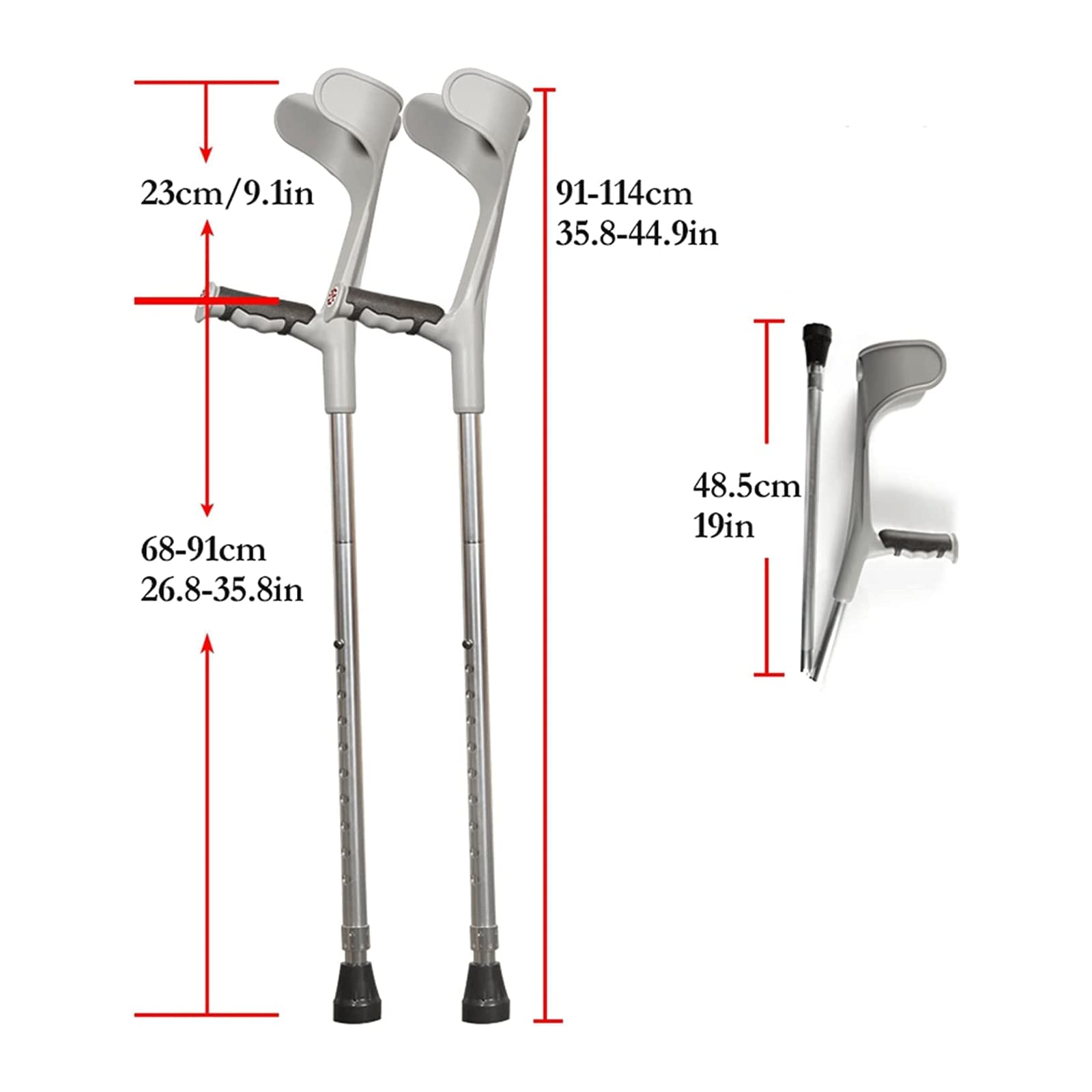 SAAKO Seguridad Muletas Muletas portátiles 1 par de Bastones de antebrazo Codos de Aluminio Plegables Ligeros Bastones para Caminar con Agarre cómodo Bastón para Caminar Cómodo