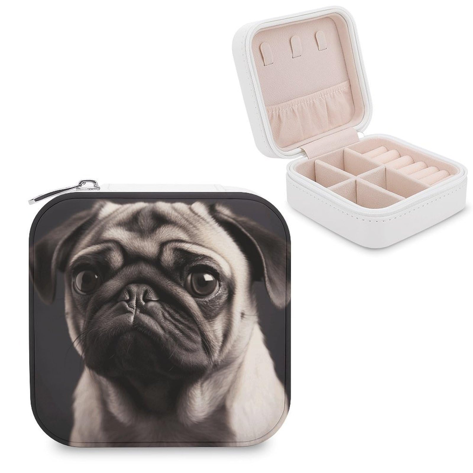 VstaDank Pug Jewelry Box Beautiful Portable Ring Boxes Cute Large-Capacity Jewelry Case Jewelry Organizer for Mothers Gifts for Earrings Rings Hand Bracelet