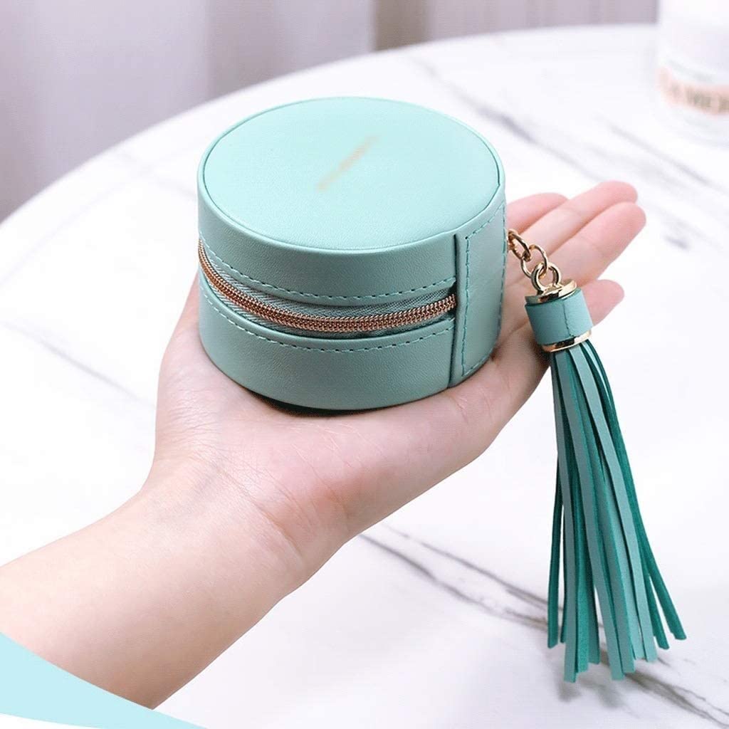 Schmuck-Organizer, Schmuckschatulle, klein, für Reisen, tragbar, Schmuck-Aufbewahrungskoffer mit Quasten-Anhänger, runder Leder-Schmuck-Organizer für Mädchen, Geschenk. Schmucketui zur Aufbewahrung
