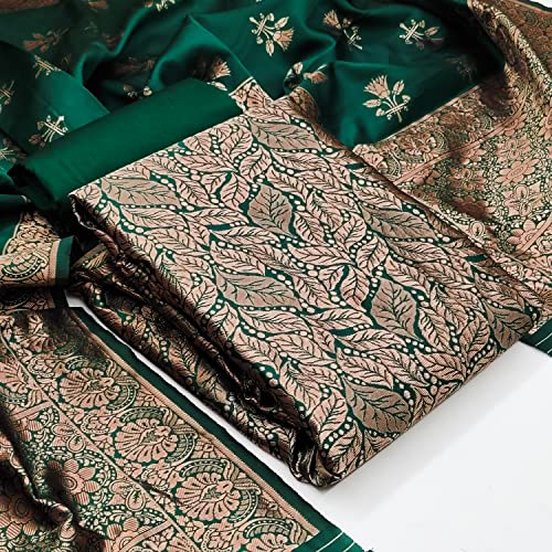 Image of Women Banarsi Silk Unstiched Suit Piece Dress Material for Women Unstiched Suit Salwar with Dupatta (suit -2M.Salwar-2M and dupatta-2.25M) (Green)