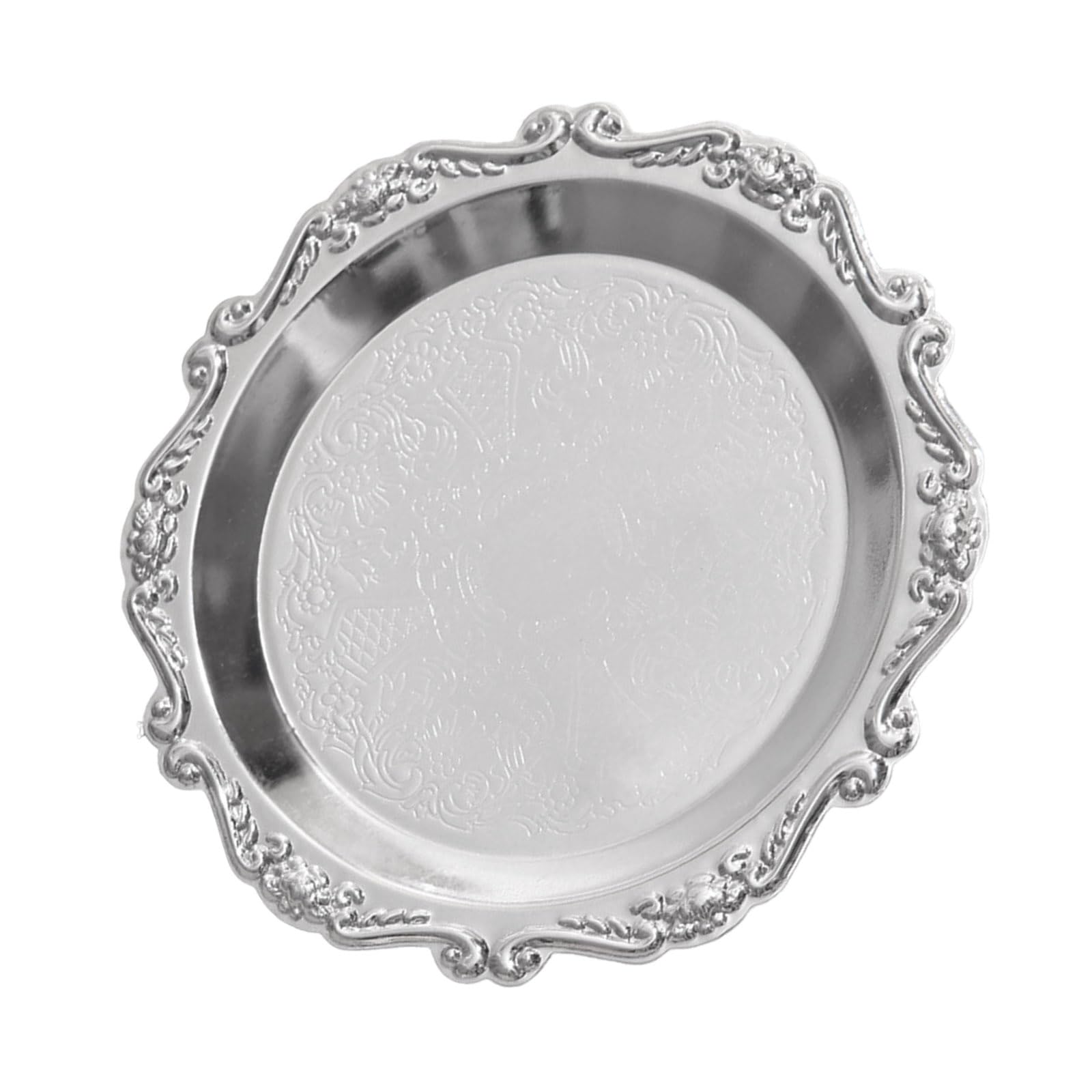 Elnwnnkc Decorative Dessert Tray Metal Serving Tray with Scalloped Border, Embossed Center for Display and Tabletop Styling Decorative Dessert Metal Serving Plate Ornate Platter Embossed Center