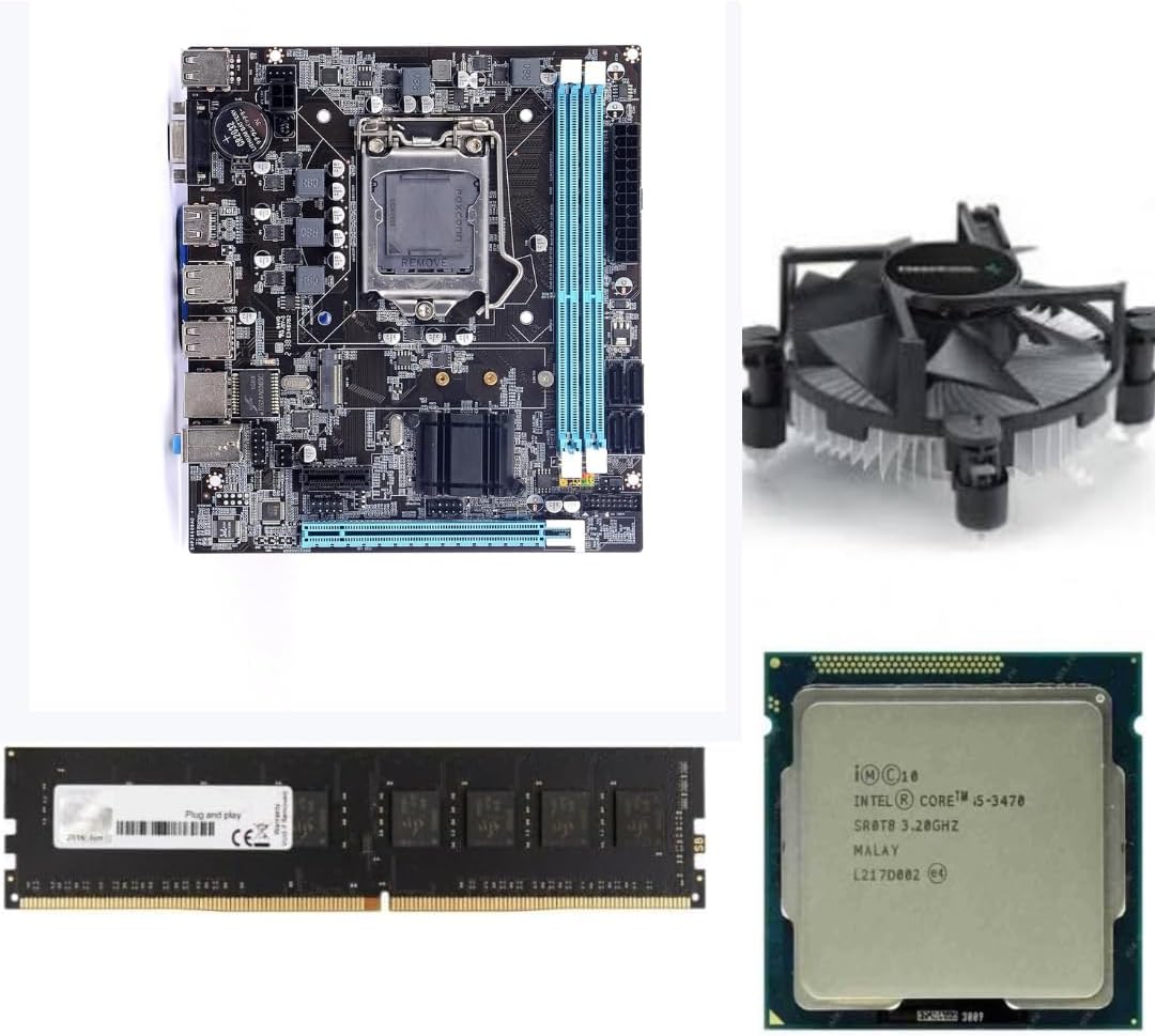 H61 Motherboard Kit with Processor i5 3470/3570/3470s/3330 Gen 2.90Ghz to 3.80Ghz+ 16GB DDR3 RAM(8+8) + CPU Fan (2 Year Replacement Warranty)