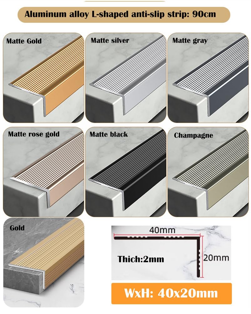 COYOUCO 5 Unidades Perfil escalón Antideslizante Aluminio Forma L 90 cm 40x20mm – Protector Borde Escalera Interior Exterior,Rose Gold 2mm Thick