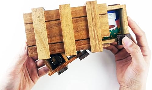Miniatura 5 de Caja de madera 3D rompecabezas secreto desenvuelve una caja de regalo oculta con un alijo o compartimentos para un amante de los rompecabezas de la