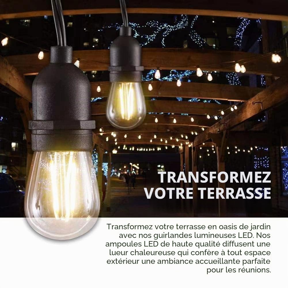 15M Guirlande Lumineuse Exterieure (3*5M) Noire Pour 30 Douilles Raccordable Jusqu'à 100M/1000W LED IP54 E27 Décoratif Extérieur Patio Cour Fêtes Mariage Jardin, Guirlande Guinguette Exterieur