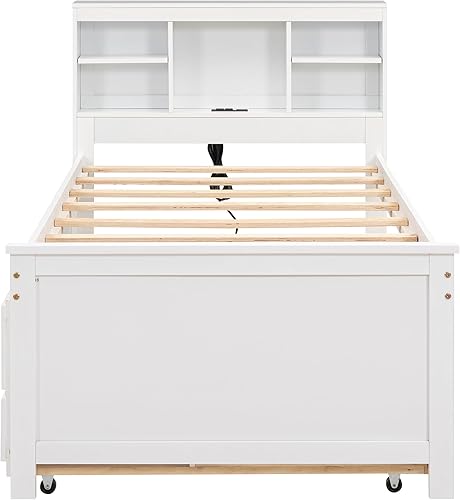 Miniatura 37 de Merax Cama de plataforma de madera tamaño individual con cama nido, no requiere somier, gris Gris,Espresso,Blanco