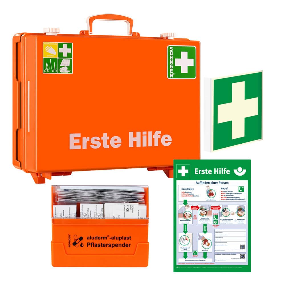 aluderm by Söhngen SÖHNGEN® Erste-Hilfe Basic Set DIN 13169, inkl. aluderm-aluplast Pflasterspender, Art.-Nr. 608699 | Erste Hilfe Station | Erste Hilfe Set | Erste Hilfe Komplettpaket