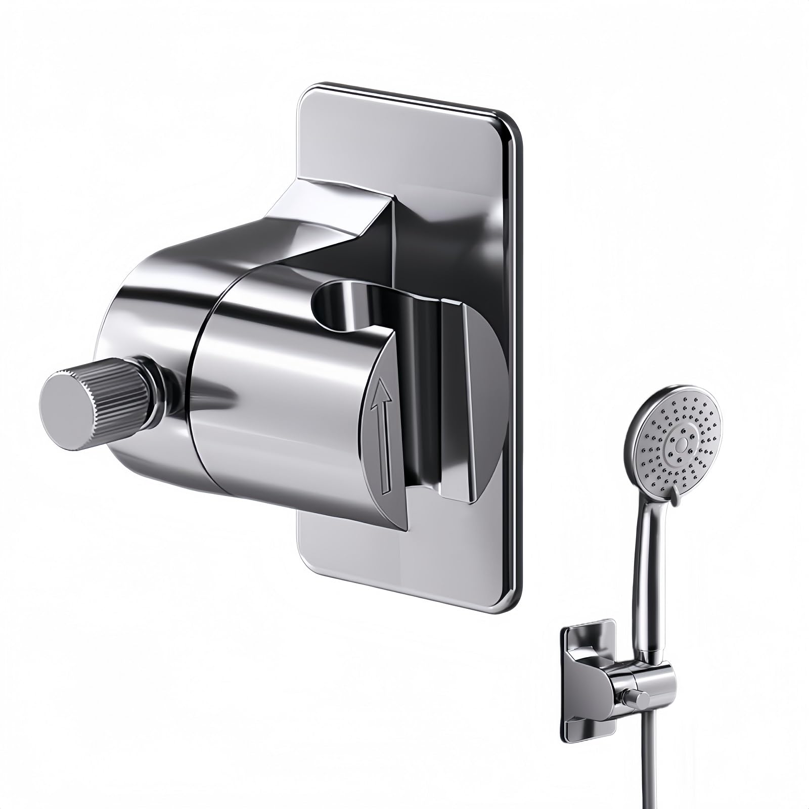 Tuotde Silver Adjustable Wall Mounted Shower Bracket, Shower Head Holder With Strong Adhesive, Adhesive Shower Bracket, Shower Wall Mount, Universal Shower Head Holder, Self Adhesive Handheld Shower Head Holder
