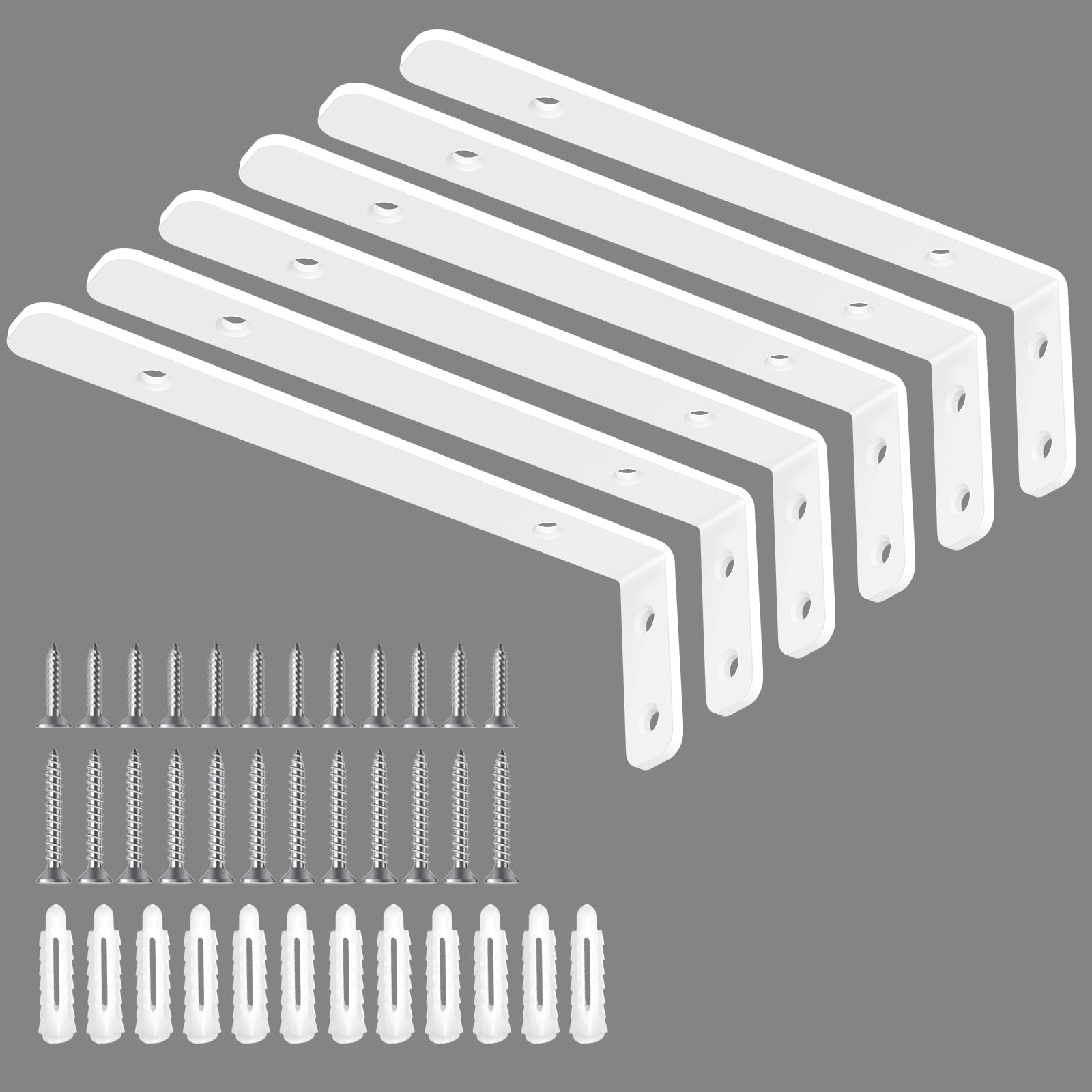 LSK 6PCS L Bracket, L 6"×H 2" Shelf Support Bracket, Max Load :42lb, White