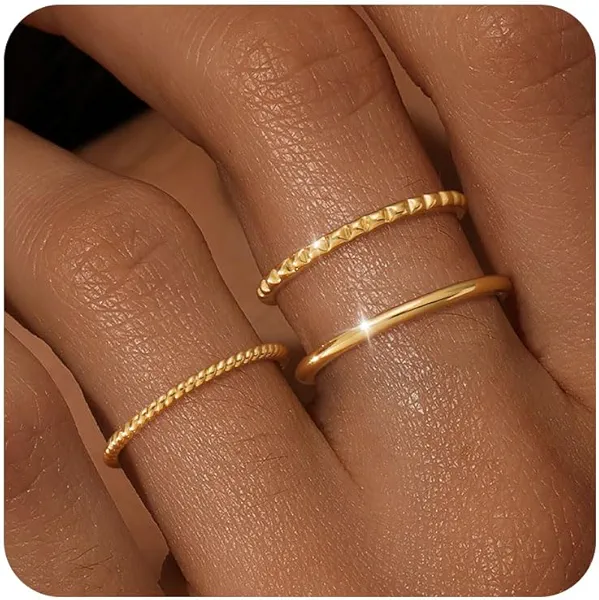 KELAIEN Stackable Gold Silver Rings for Women Non Tarnish Thin Ring Set Cubic Zirconia Thumb Pinky Rings 14K Gold Plated Eternity Band Rings Cute Dainty Jewelry Gift Size 6-10