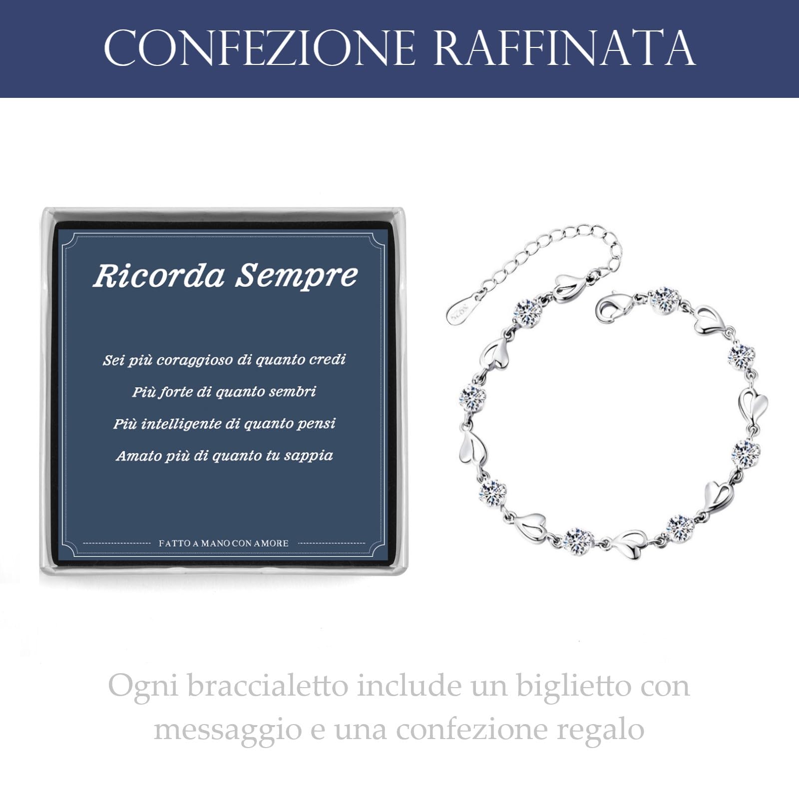VGWON Braccialetto a cuore in argento sterling 925 per donne ragazze - Regali di compleanno e Natale per lei - Viene fornito con una scatola regalo e una cartolina di auguri