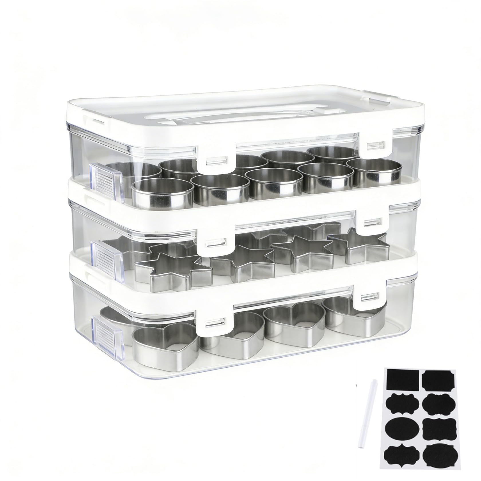 Keksausstecher Aufbewahrungsbox 3er Set, Stapelclips, Griff, je 5.5 cm hoch